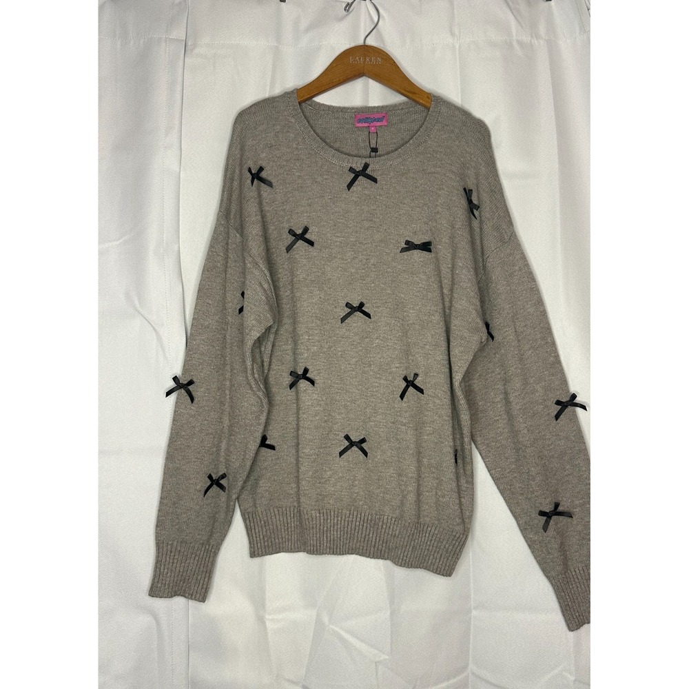 Edikted Gray Bow Sweater M Coquette Balletcore Soft Knit Girly Ribbon NWT